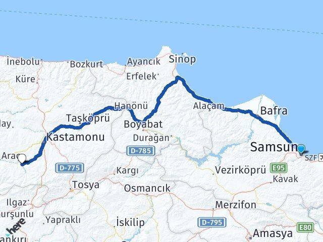 Samsun İhsangazi Kastamonu Arası Kaç Km - Yol Haritası