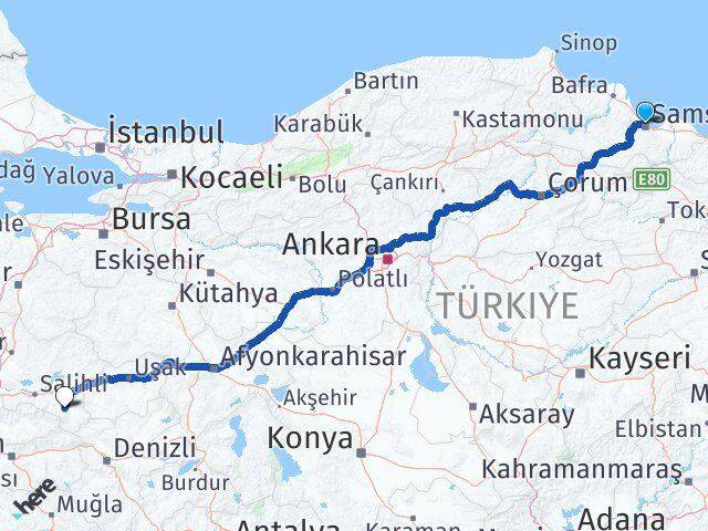 Samsun İlkadım Alaşehir Manisa Arası Kaç Km - Yol Haritası