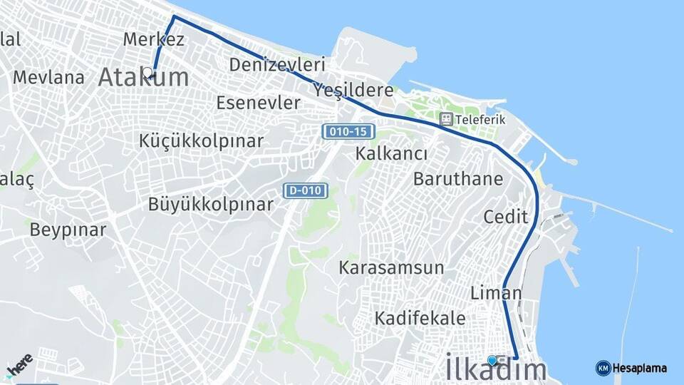 Samsun İlkadım Atakum Arası Kaç Km - Yol Haritası
