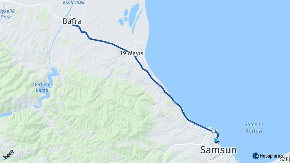 Samsun İlkadım Bafra Arası Kaç Km - Yol Haritası