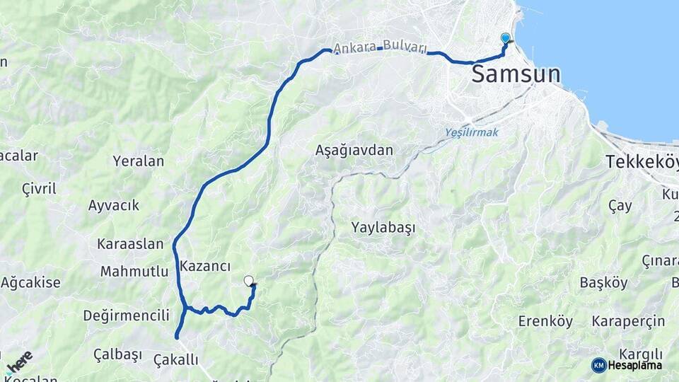 Samsun İlkadım Canik Arası Kaç Km - Yol Haritası