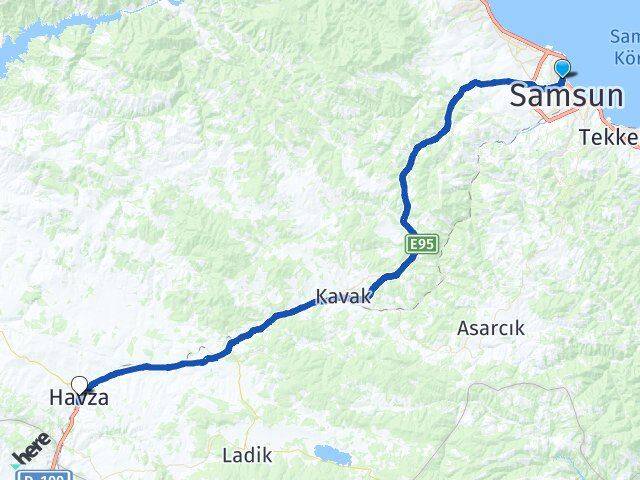 Samsun İlkadım Havza Arası Kaç Km - Yol Haritası