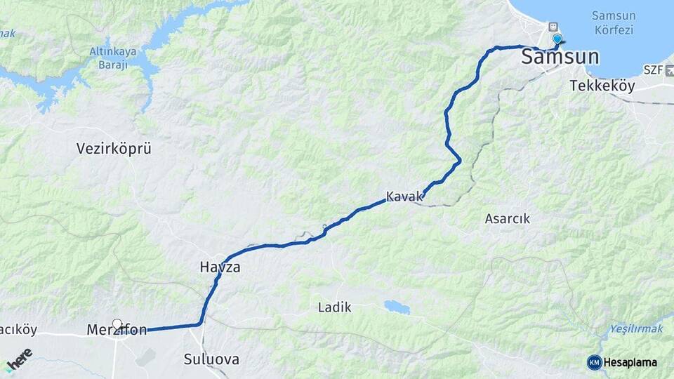 Samsun İlkadım Merzifon Amasya Arası Kaç Km - Yol Haritası