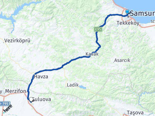 Samsun İlkadım Suluova Amasya Arası Kaç Km - Yol Haritası