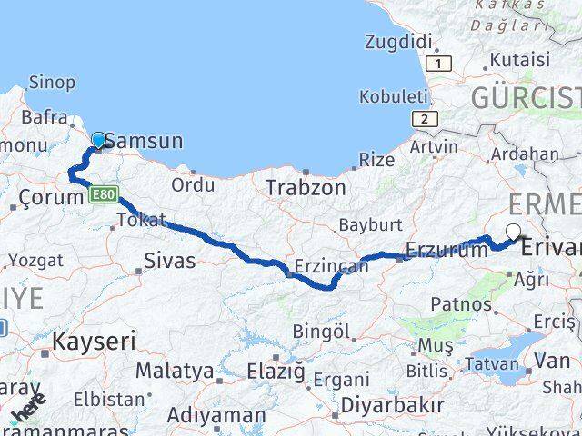 Samsun Kağızman Kars Arası Kaç Km - Yol Haritası
