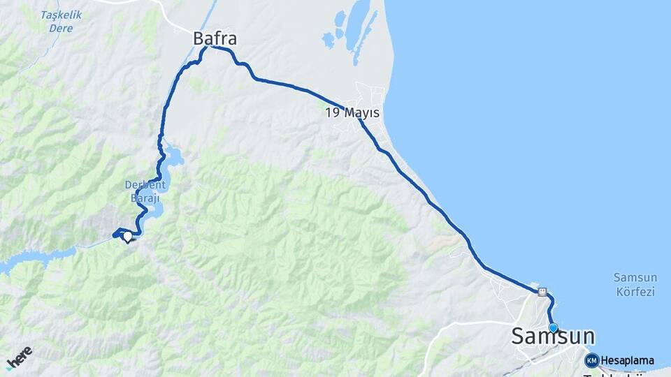 Samsun Kapıkaya Bafra Arası Kaç Km - Yol Haritası