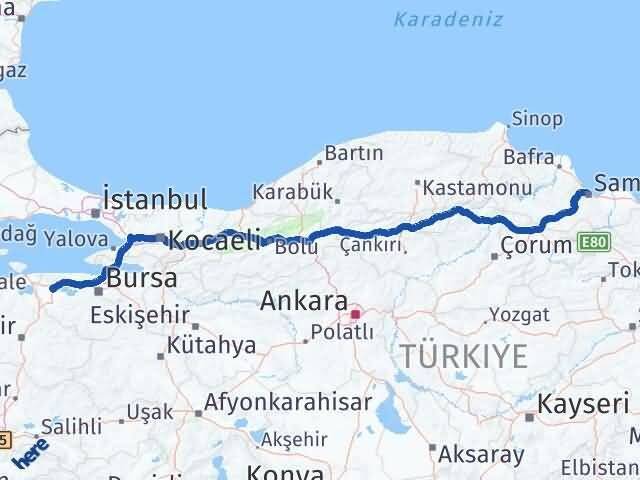 Samsun Karacabey Bursa Arası Kaç Km - Yol Haritası