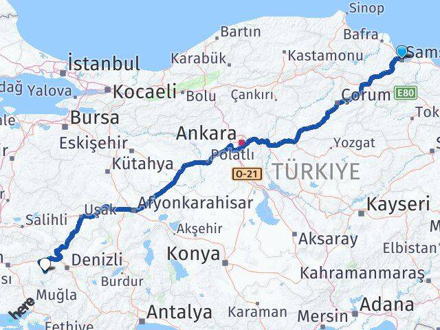 Samsun Karacasu Aydın Arası Kaç Km - Yol Haritası