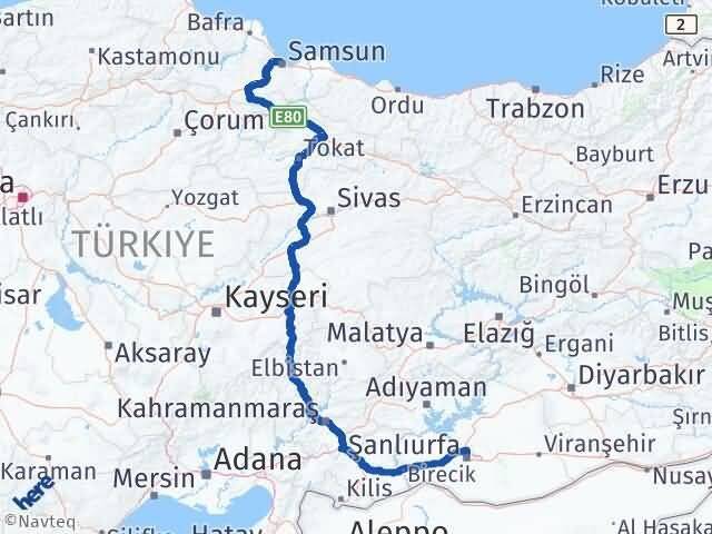 Samsun Karaköprü Şanlıurfa Arası Kaç Km - Yol Haritası