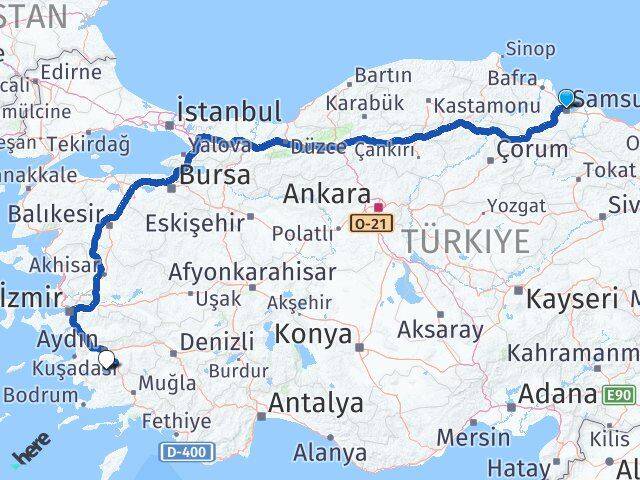 Samsun Karpuzlu Aydın Arası Kaç Km - Yol Haritası