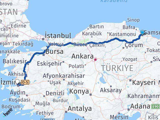 Samsun Karşıyaka İzmir Arası Kaç Km - Yol Haritası