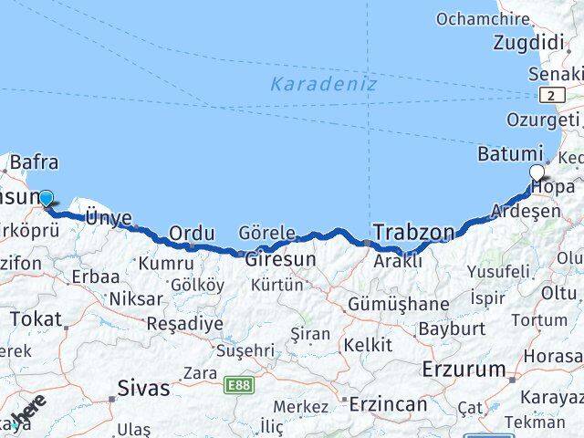 Samsun Kemalpaşa Artvin Arası Kaç Km - Yol Haritası