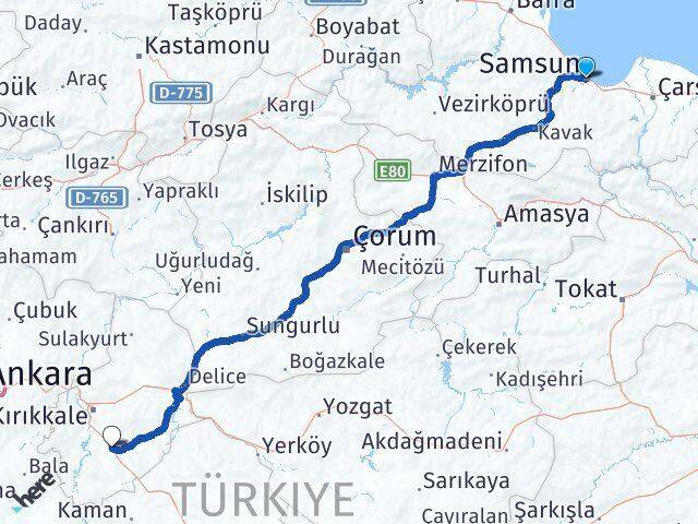 Samsun Keskin Kırıkkale Arası Kaç Km - Yol Haritası