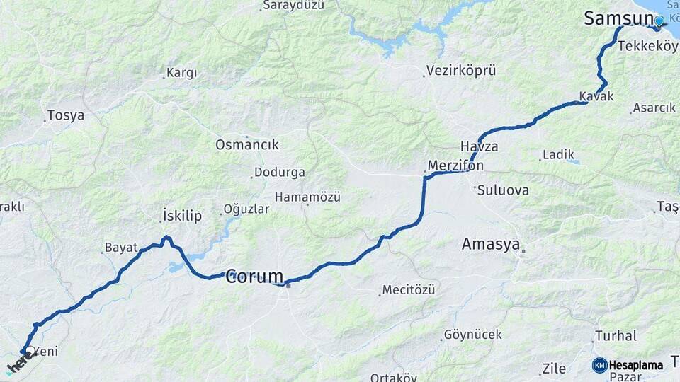 Samsun Kızılırmak Çankırı Arası Kaç Km - Yol Haritası