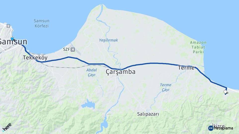 Samsun Kozluk Terme Arası Kaç Km - Yol Haritası