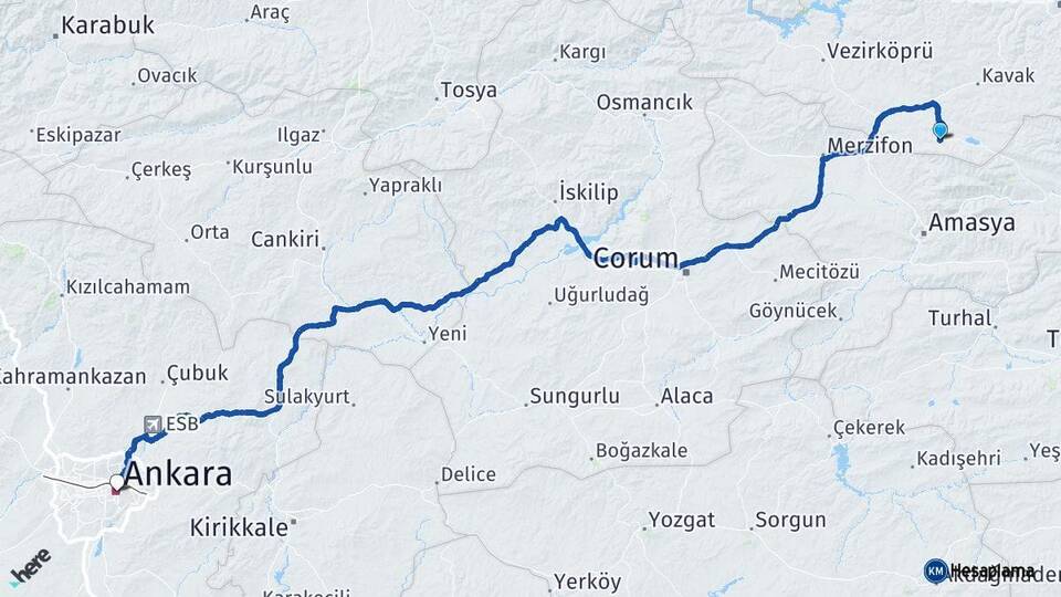 Samsun Ladik Ankara Arası Kaç Km - Yol Haritası