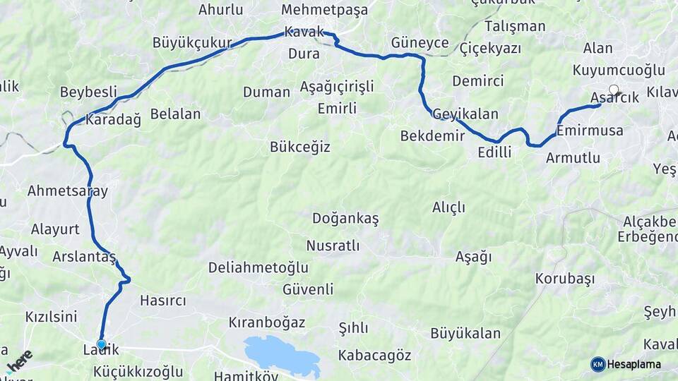 Samsun Ladik Asarcık Arası Kaç Km - Yol Haritası
