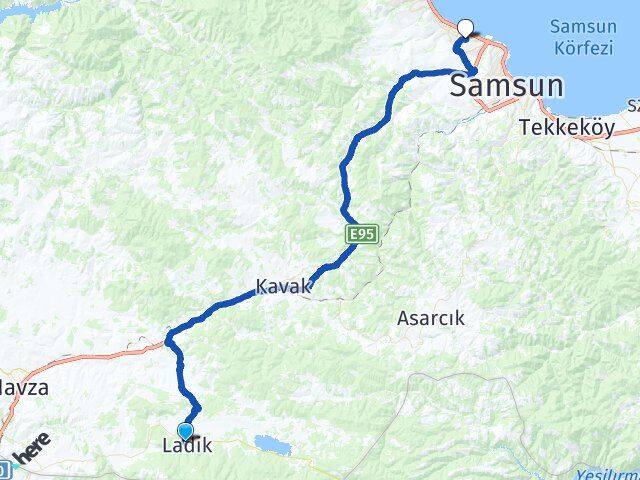 Samsun Ladik Atakum Arası Kaç Km - Yol Haritası