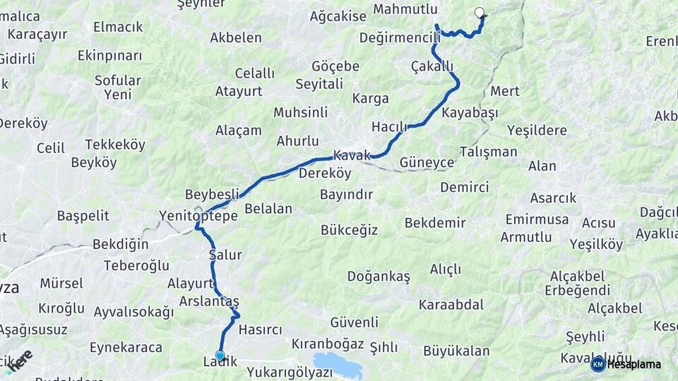 Samsun Ladik Canik Arası Kaç Km - Yol Haritası
