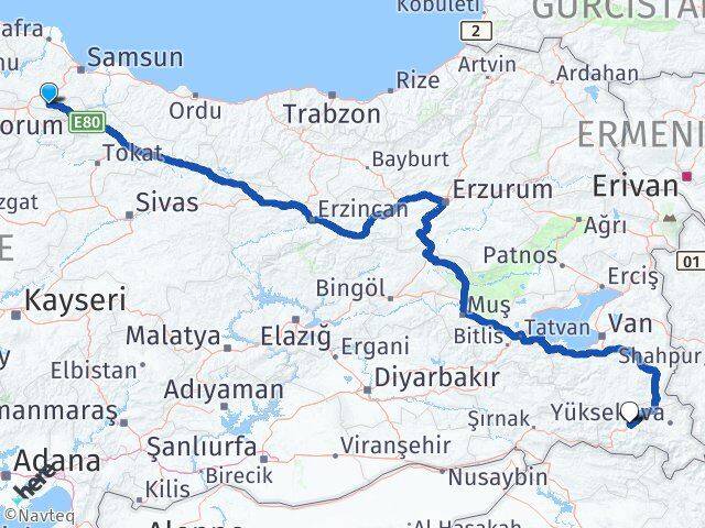 Samsun Ladik Hakkari Arası Kaç Km - Yol Haritası