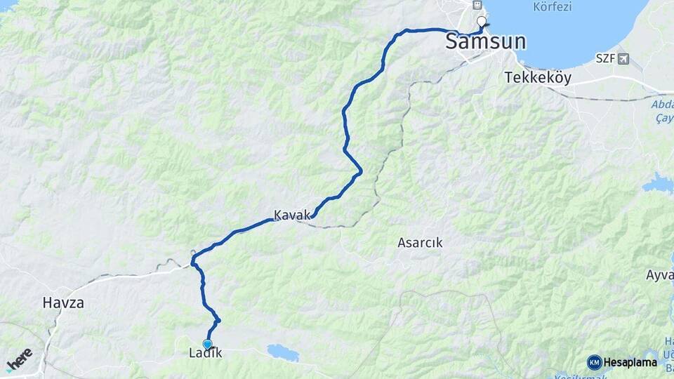 Samsun Ladik İlkadım Arası Kaç Km - Yol Haritası