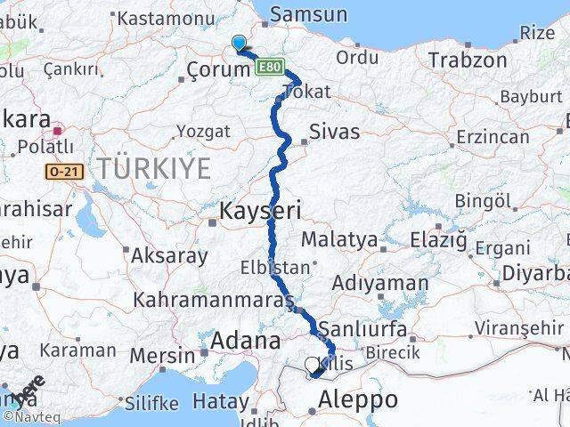 Samsun Ladik Kilis Arası Kaç Km - Yol Haritası