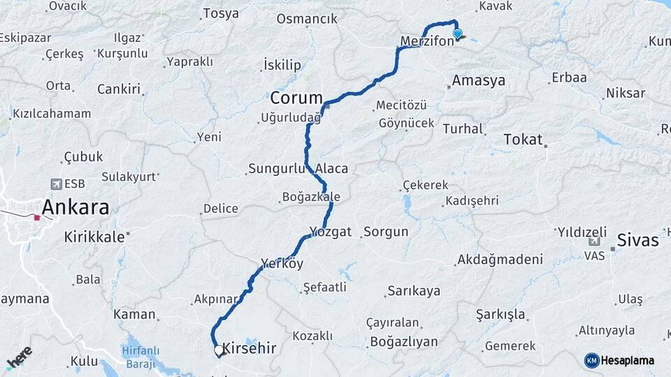 Samsun Ladik Kırşehir Arası Kaç Km - Yol Haritası