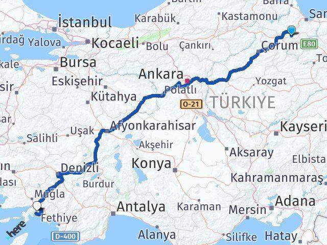 Samsun Ladik Muğla Arası Kaç Km - Yol Haritası