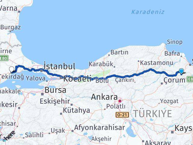 Samsun Ladik Tekirdağ Arası Kaç Km - Yol Haritası