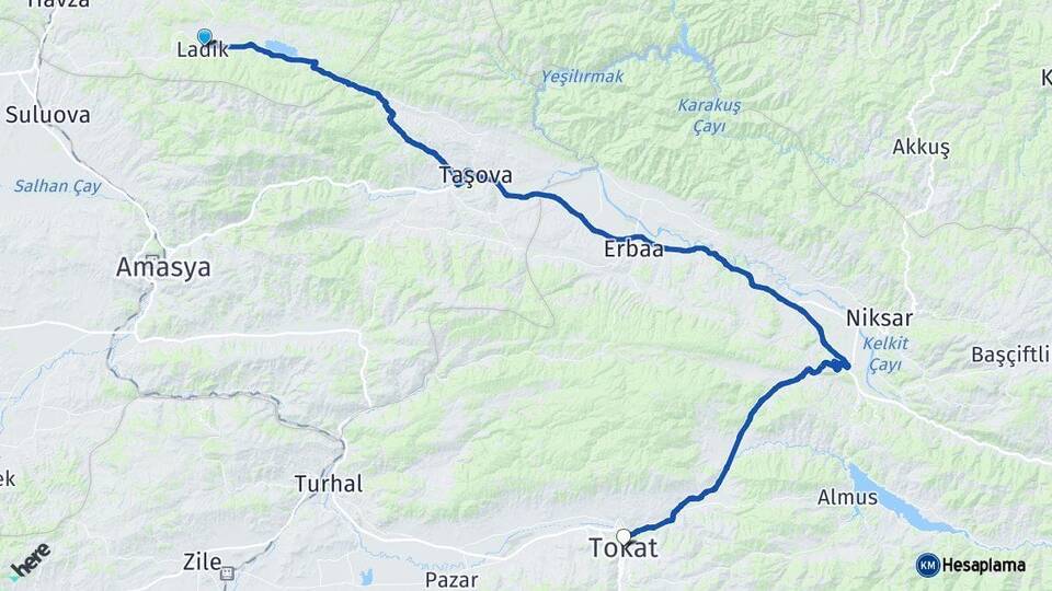 Samsun Ladik Tokat Arası Kaç Km - Yol Haritası