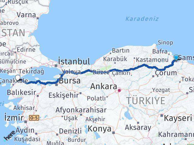 Samsun Lapseki Çanakkale Arası Kaç Saat? Yol Haritası, Yakıt, Rota ve Mesafe Hesaplama Samsun Lapseki Çanakkale Arası Kaç Km? Kaç Saat? Yol Haritası