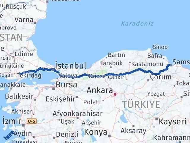 Samsun Malkara Tekirdağ Arası Kaç Km - Yol Haritası
