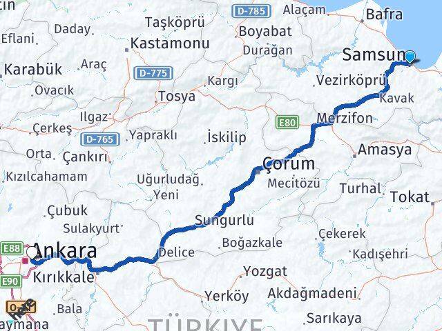 Samsun Mamak Ankara Arası Kaç Km - Yol Haritası
