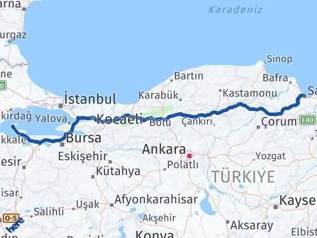 Samsun Marmara Balıkesir Arası Kaç Km - Yol Haritası