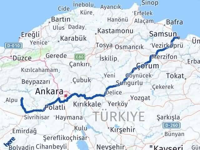 Samsun Mihalıççık Eskişehir Arası Kaç Km - Yol Haritası