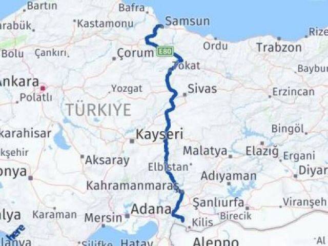 Samsun Musabeyli Kilis Arası Kaç Km - Yol Haritası