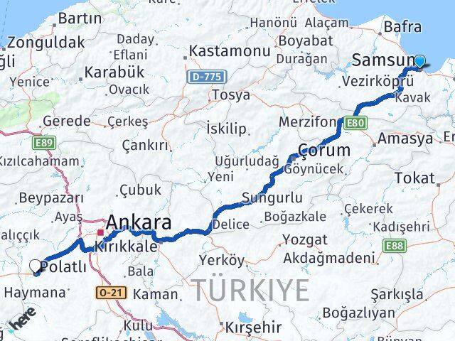 Samsun Polatlı Ankara Arası Kaç Km - Yol Haritası