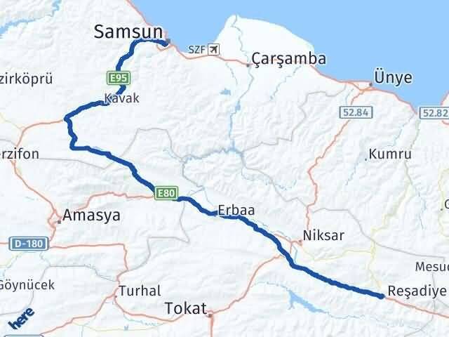 Samsun Reşadiye Tokat Arası Kaç Km - Yol Haritası