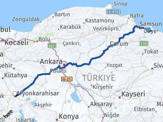 Samsun Salıpazarı Afyonkarahisar Arası Kaç Km - Yol Haritası