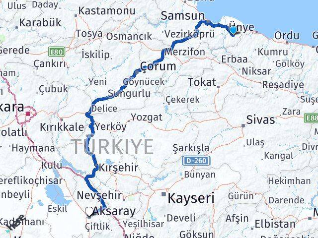 Samsun Salıpazarı Aksaray Arası Kaç Km - Yol Haritası