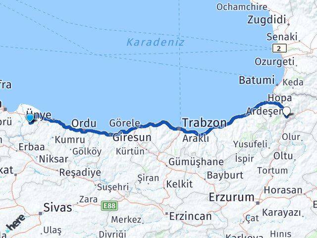 Samsun Salıpazarı Artvin Arası Kaç Km - Yol Haritası