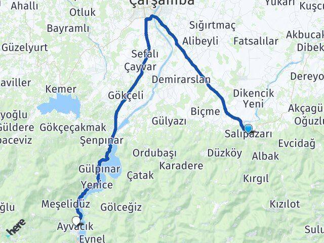 Samsun Salıpazarı Ayvacık Arası Kaç Km - Yol Haritası