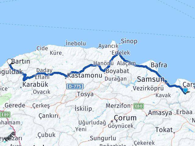 Samsun Salıpazarı Bartın Arası Kaç Km - Yol Haritası