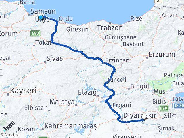 Samsun Salıpazarı Batman Arası Kaç Km - Yol Haritası