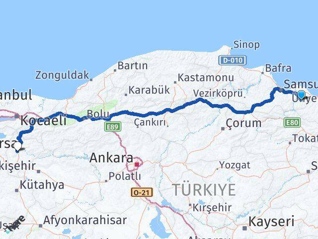 Samsun Salıpazarı Bilecik Arası Kaç Km - Yol Haritası