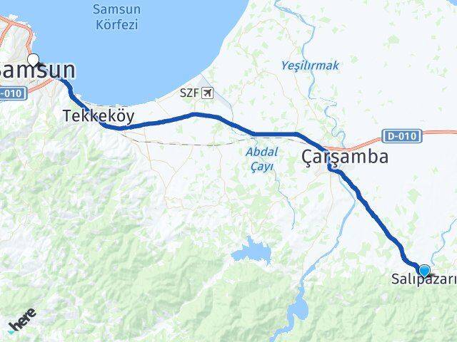 Samsun Salıpazarı Canik Arası Kaç Km - Yol Haritası