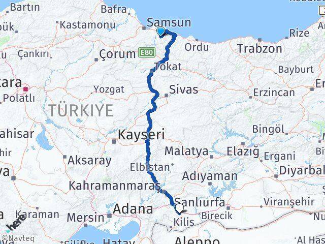 Samsun Salıpazarı Gaziantep Arası Kaç Km - Yol Haritası