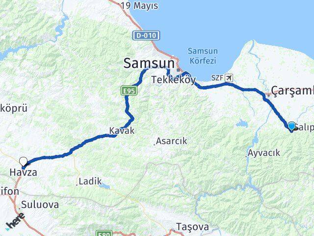 Samsun Salıpazarı Havza Arası Kaç Km - Yol Haritası
