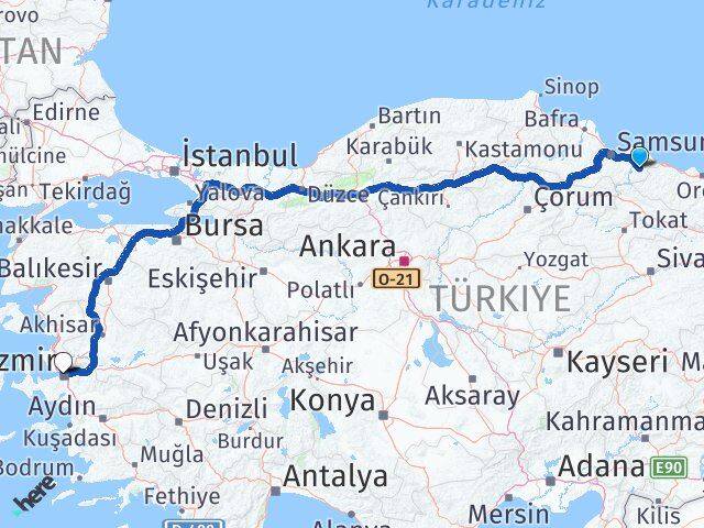 Samsun Salıpazarı İzmir Arası Kaç Km - Yol Haritası