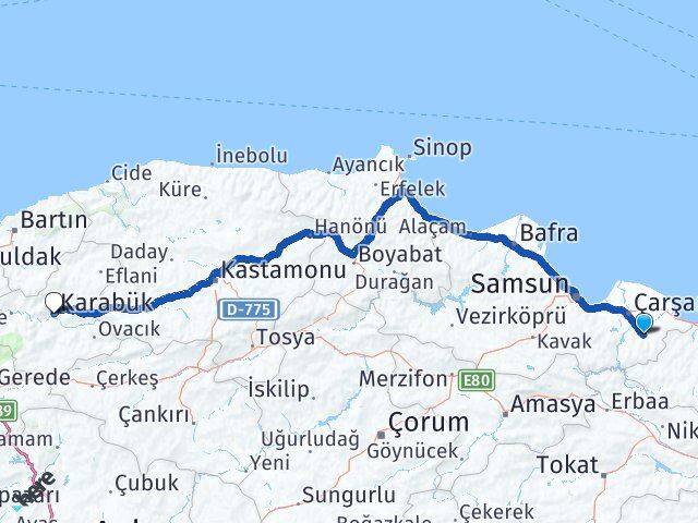 Samsun Salıpazarı Karabük Arası Kaç Km - Yol Haritası
